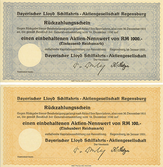 Bayerischer Lloyd Schiffahrts-AG [2 Stück]