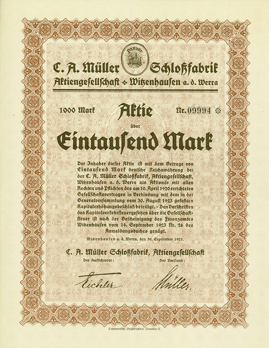 C. A. Müller Schloßfabrik AG [Multiauktion 5]