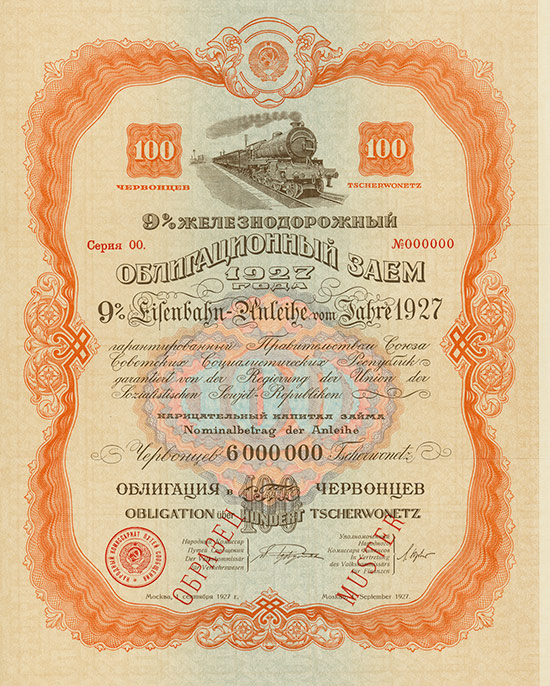 UdSSR - 9 % Eisenbahn-Anleihe von 1927