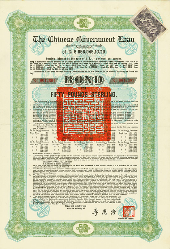 Chinese Government (Skoda Loan II, Kuhlmann 702 H)