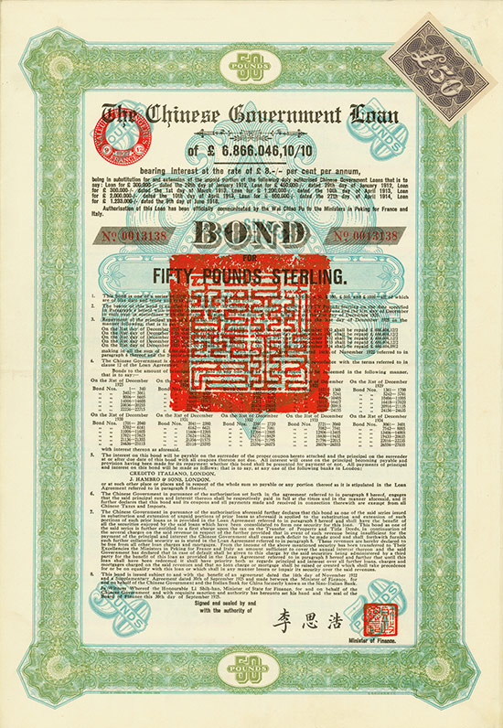Chinese Government (Skoda Loan II, Kuhlmann 702 I)