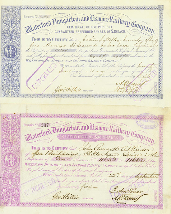 Waterford, Dungarvan and Lismore Railway Company [2 Stück]