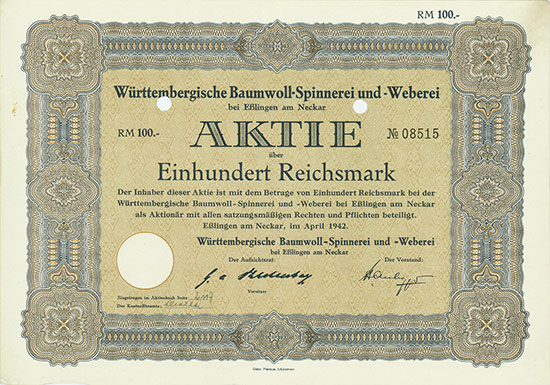 Württembergische Baumwoll-Spinnerei und -Weberei [2 Stück]