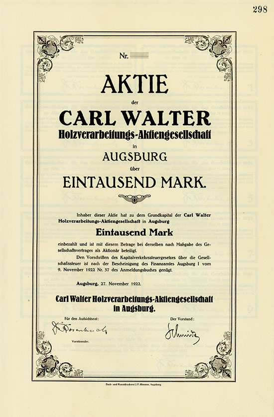 Carl Walter Holzverarbeitungs-Aktiengesellschaft in Augsburg