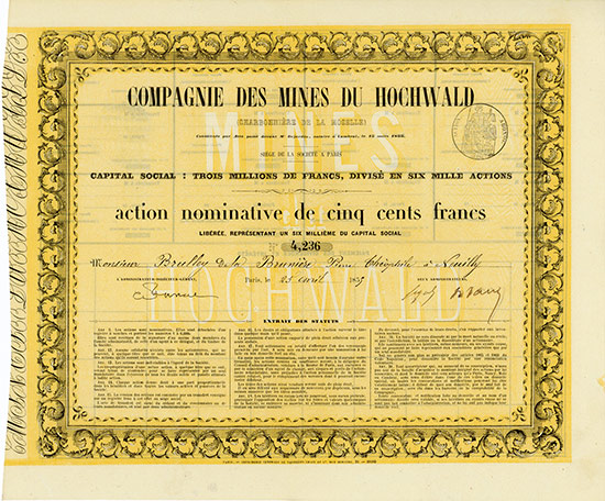 Compagnie des Mines du Hochwald (Charbonnière de la Moselle) / Saar- und Mosel-Bergwerks-Gesellschaft [2 Stück]