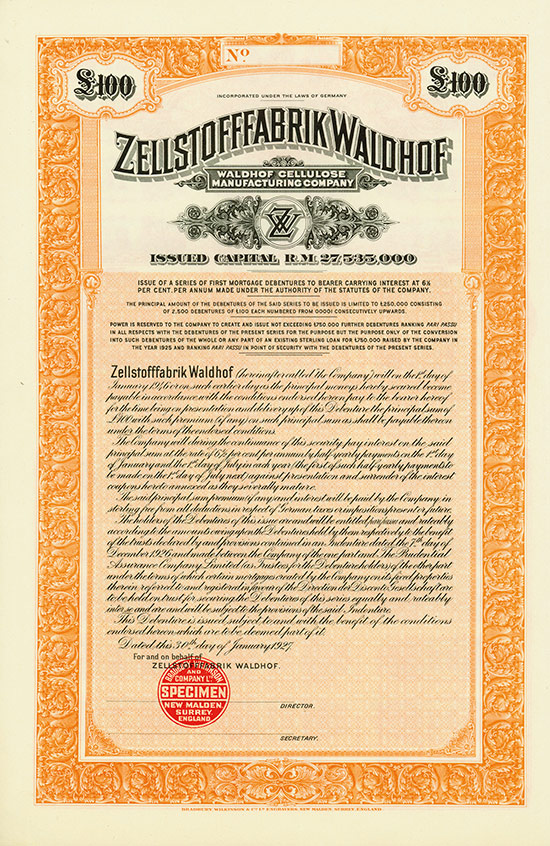 Zellstofffabrik Waldhof / Waldhof Cellulose Manufacturing Company