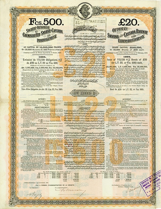 Société Ottomane du Chemin de Fer Smyrne-Cassaba & Prolongement / Ottoman Smyrna and Cassaba Railway and Extension Company