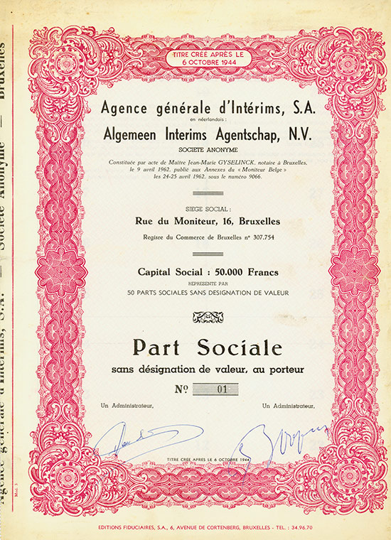 Agence générale d'Intérims, S. A. / Algemeen Interims Agentschap, N. V.