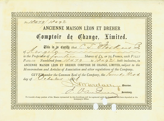 Ancienne Maison Léon et Dreher Comptoir de Change, Limited