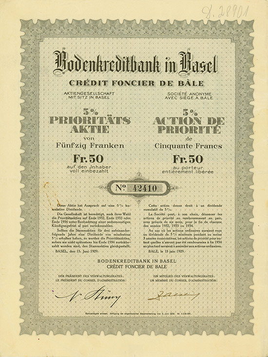 Bodenkreditbank in Basel / Crédit Foncier de Bâle [2 Stück]