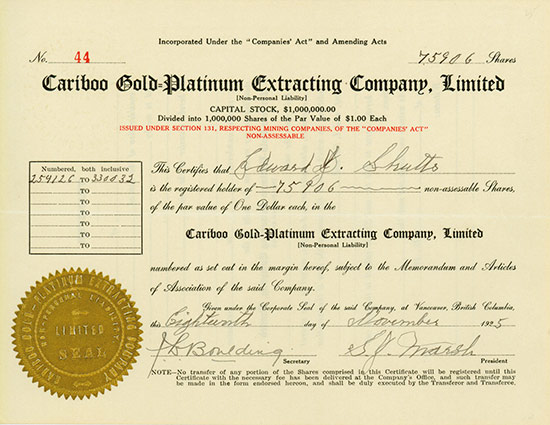 Cariboo Gold-Platinum Extracting Company, Limited