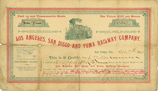 Los Angeles, San Diego and Yuma Railway Company