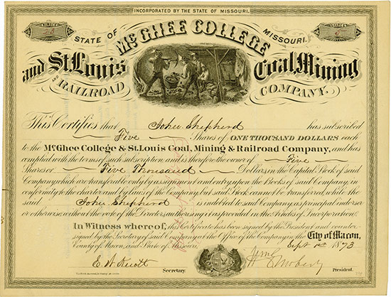 Mc. Ghee College & St. Louis Coal, Mining and Railroad Company