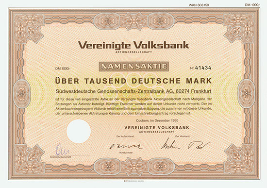 Cochemer Volksbank AG / Vereinigte Volksbank AG [20 Stück]