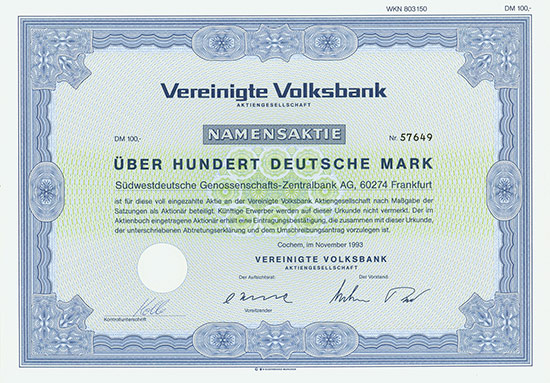 Cochemer Volksbank AG / Vereinigte Volksbank AG [21 Stück]