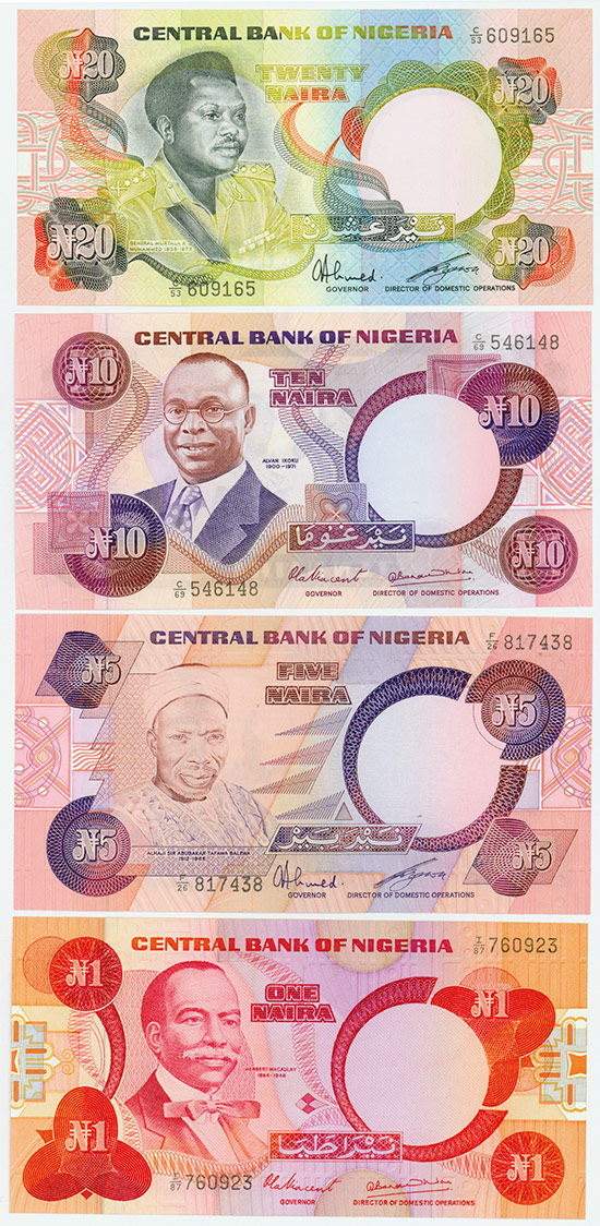 Nigeria - Central Bank of Nigeria - Pick 19a, Pick 20c, Pick 21a, Pick 26a [4 Stück]