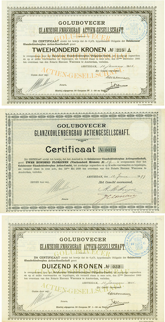 Golubovecer Glanzkohlenbergbau AG [3 Stück]