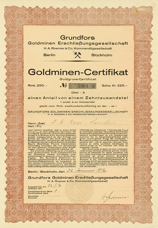 Grundfors Goldminen Erschließungsgesellschaft H. A. Roemer & Co. KG