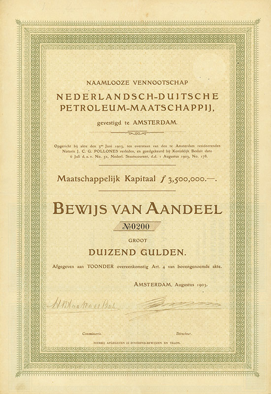 Naamlooze Vennootschap Nederlandsch-Duitsche Petroleum-Maatschappij [2 Stück]