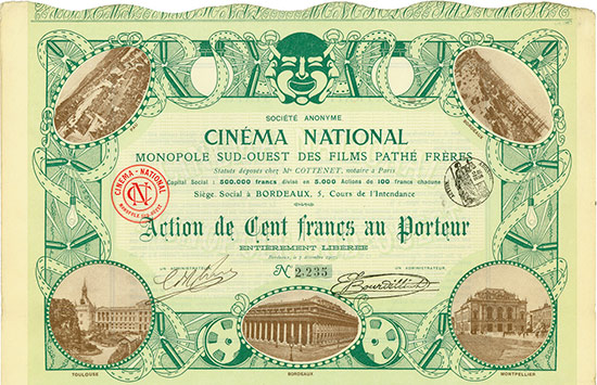 Société Anonyme Cinéma National Monopole Sud-Ouest Des Films Pathé Fréres