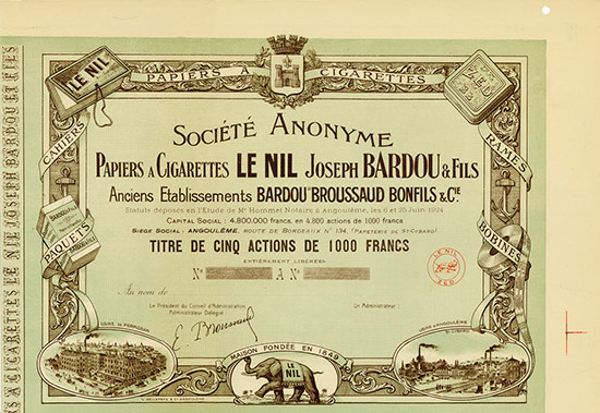 Société Anonyme Papiers a Cigarettes LE NIL Joseph Bardou & Fils Anciens Etablissements Bardou Broussaud Bonfils & Cie. [2 Stück]
