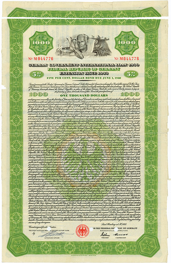 German Government International Loan 1930 - Extension Issue 1953