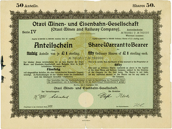Otavi Minen- und Eisenbahn-Gesellschaft (Otavi Mines and Railway Company)