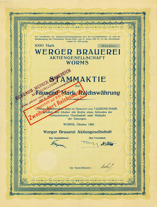 Werger'sche Brauerei-Gesellschaft / Werger Brauerei AG [5 Stück]