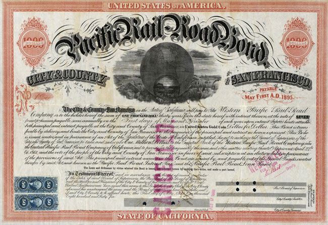 Pacific Railroad Bond (Western Pacific Railroad)