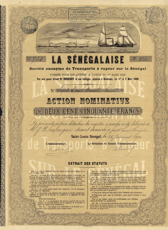 La Sénégalaise Société anonyme de Transports á vapeur sur le Sénégal