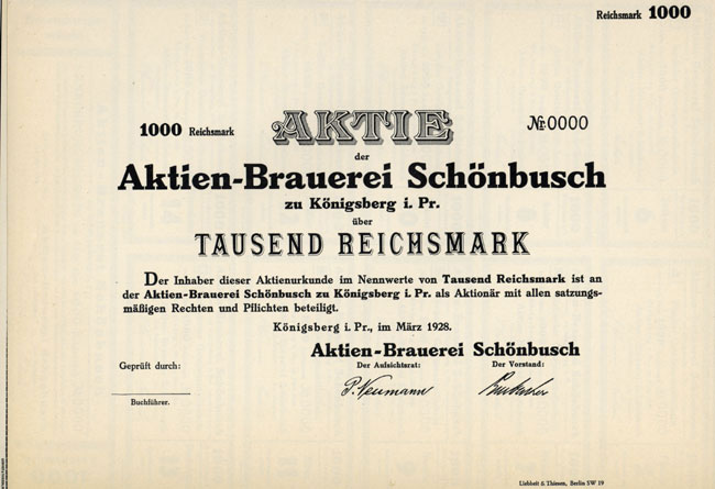 Aktien-Brauerei Schönbusch zu Königsberg i. Pr.