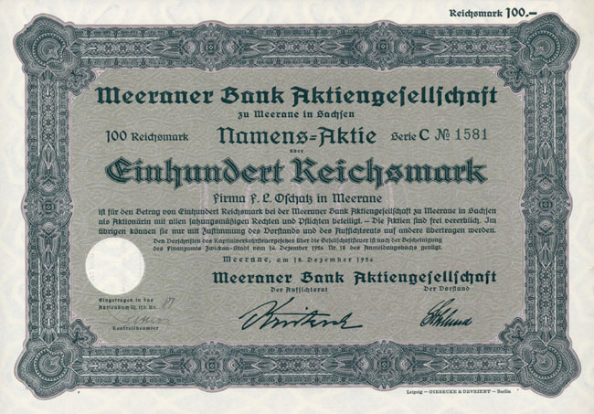 Meeraner Bank AG zu Meerane in Sachsen