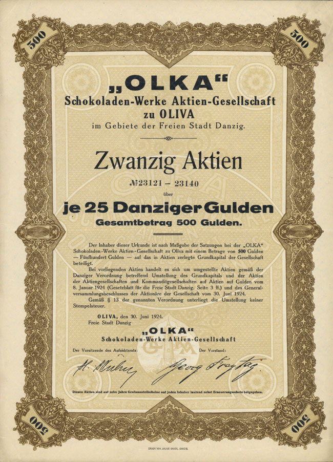 "OLKA" Schokoladen-Werke AG zu Oliva