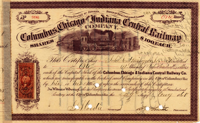 Columbus Chicago and Indiana Central Ry Company 