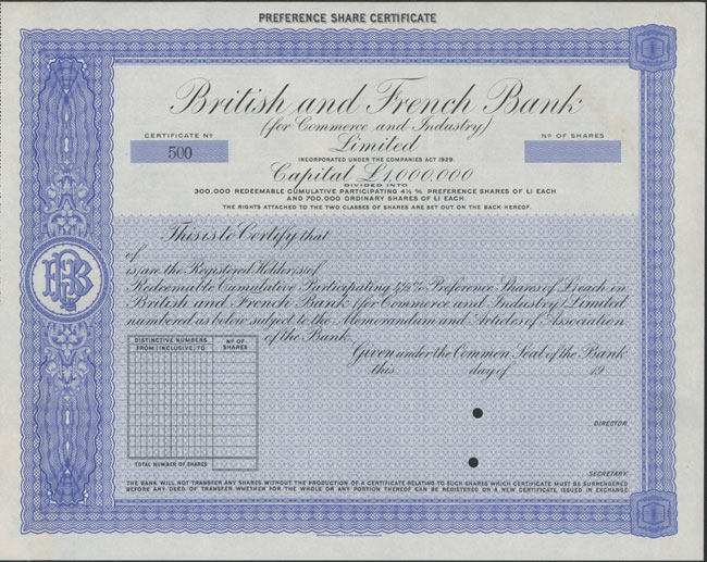 British and French Bank (for Commerce and Industry)