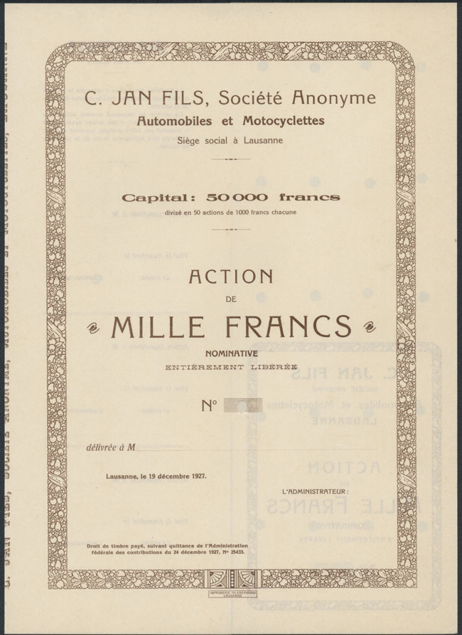 C. Jan Fils, Société Anonyme Automobiles et Motocyclettes