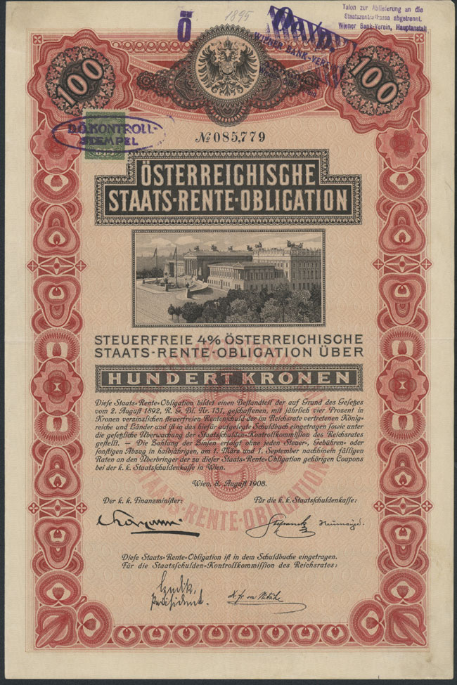Österreichische Staats-Rente-Obligation [Lot 4 Stück]