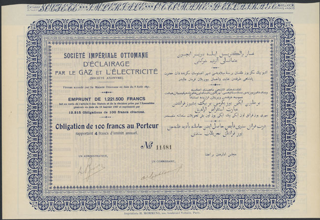 Société Impériale Ottomane d'Eclairage par le Gaz et d'Electricité 