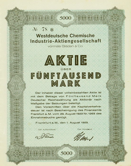 Westdeutsche Chemische Industrie-Aktiengesellschaft vormals Gladen & Co.
