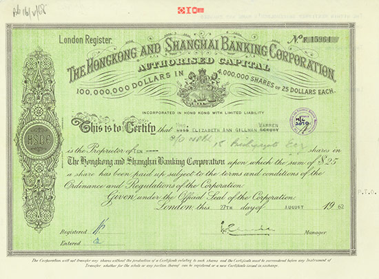 Hongkong and Shanghai Banking Corporation - London Register