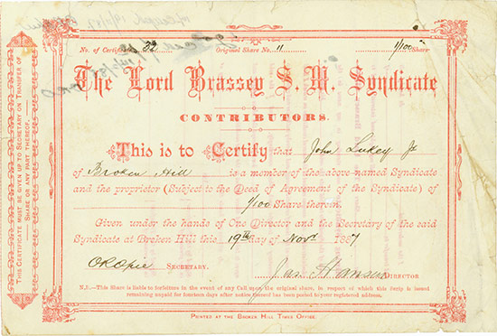 Lord Brassey S. M. Syndicate