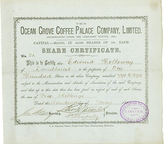 Ocean Grove Coffee Palace Company, Limited
