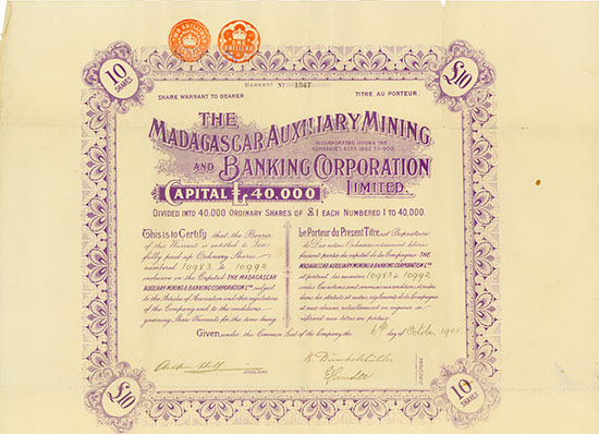 Madagascar Auxiliary Mining and Banking Corporation Limited [2 Stück]