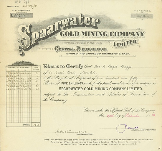 Spaarwater Gold Mining Company Limited
