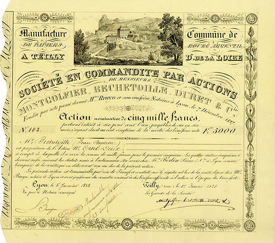 Société en Commandite par Actions de Messieurs Montgolfier, Bechetoille, Duret & Cie. Manufacture de Papiers a Teilly