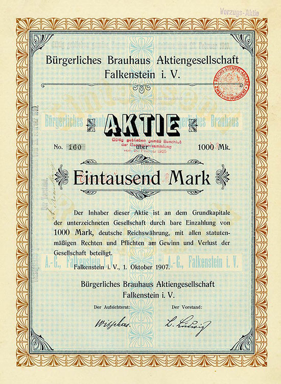 Bürgerliches Brauhaus Aktiengesellschaft Falkenstein i. V.