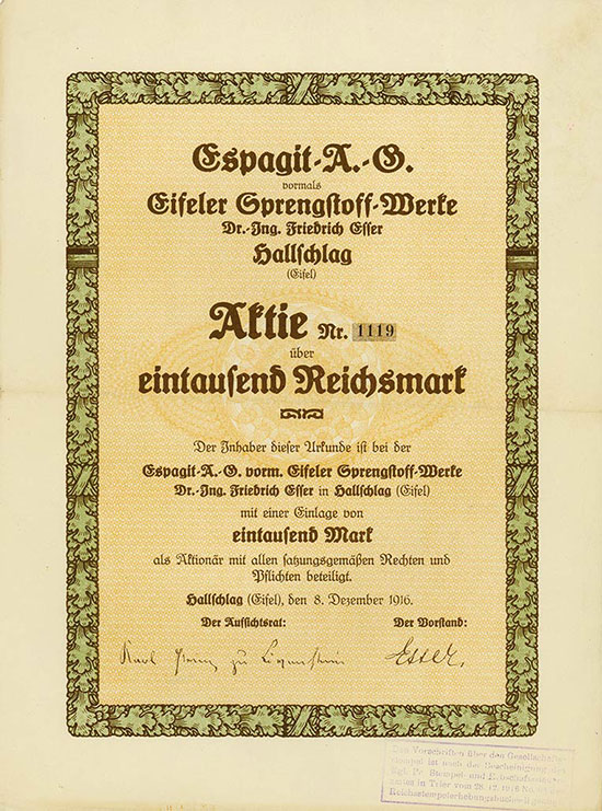 Espagit-AG vormals Eifeler Sprengstoff-Werke Dr. Ing. Friedrich Esser Hallschlag