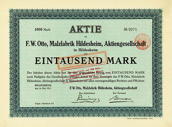 F. W. Otto, Malzfabrik Hildesheim, AG