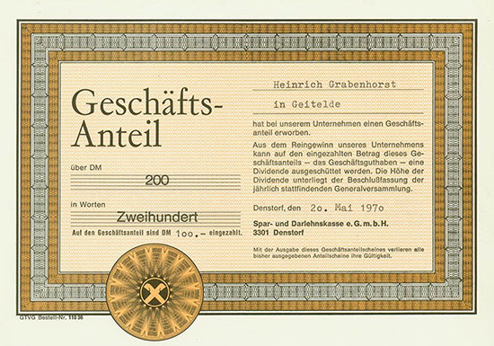 Spar- und Darlehnskasse e.G.m.b.H. 3301 Denstorf [2 Stück]