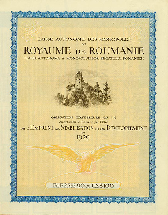 Caisse Autonome des Monopoles du Royaume de Roumanie (Cassa Autonoma a Monopolurilor Regatului Romaniei) [2 Stück]
